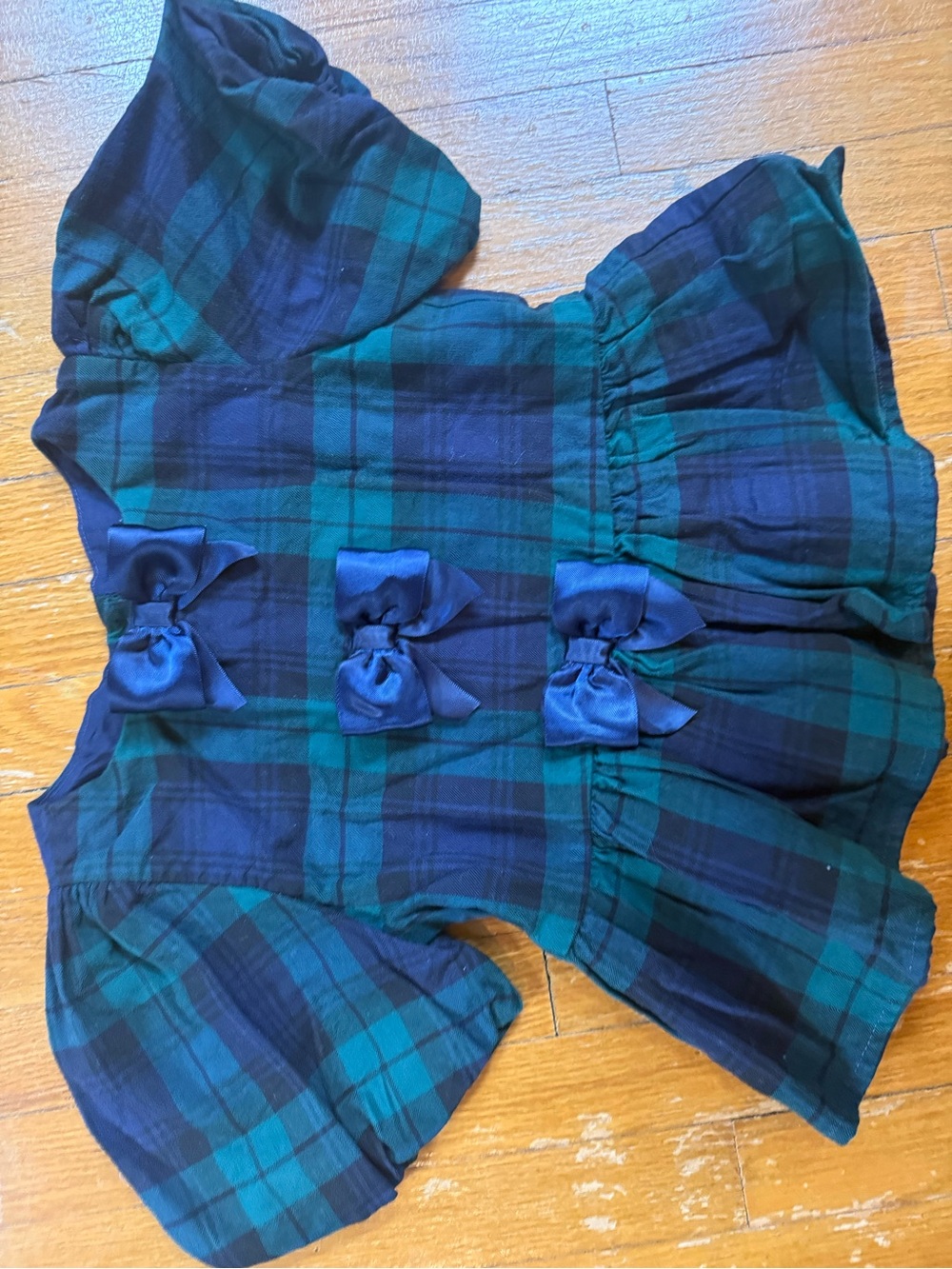 Janie and Jack Girls Navy & Green Plaid Bow peplum top -